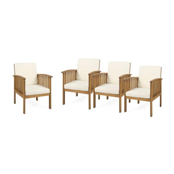 Noble House Casa Acacia Brown Patina Wood Outdoor Lounge Chairs with Cream Cushions (4-Pack)