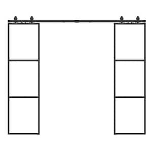 24 in. x 84 in. Full-lite Clear Glass Black Metal Frame Double Sliding Barn Door with Hardware Kit and Soft-close