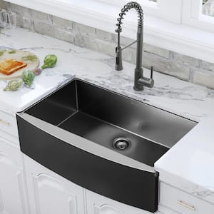 36 in. Farmhouse/Apron-Front Single Bowl 18 Gauge Gunmetal Black Stainless Steel Kitchen Sink with Spring Neck Faucet
