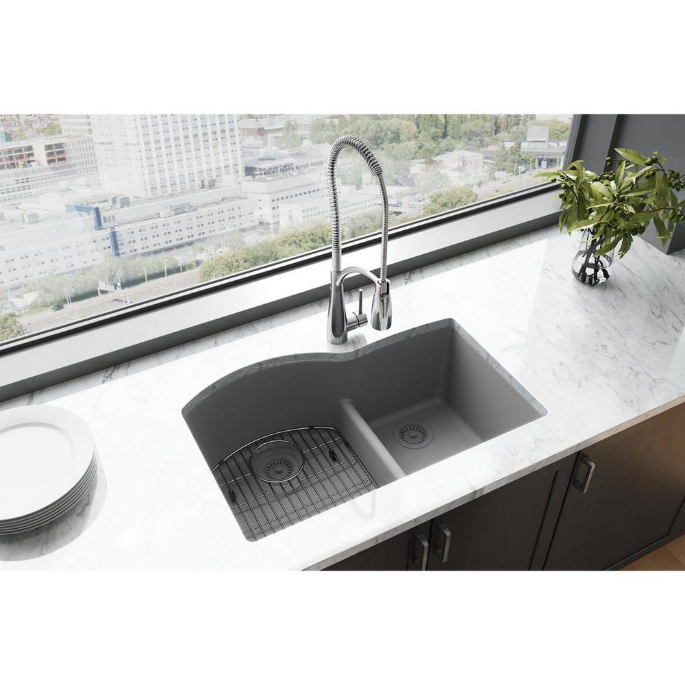 Greystone Quartz 33" Double Bowl Undermount Kitchen Sink