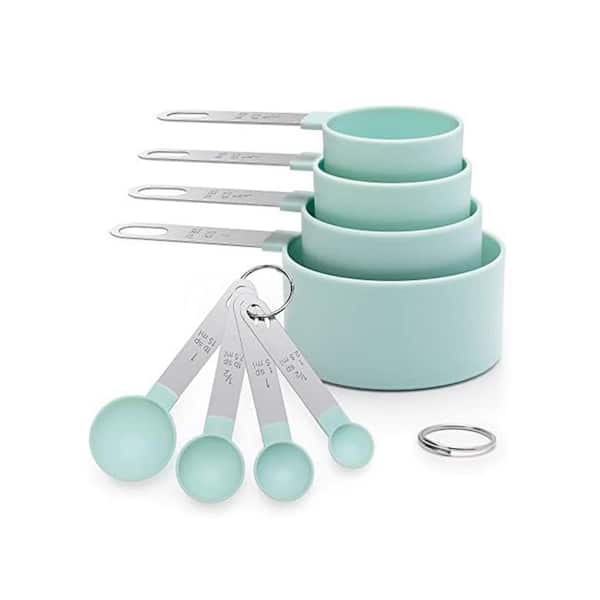 8-Piece Stainless Steel and Plastic Measuring Cups and Spoons Set with Clear Easy-Read Marked Nesting Design for Baking