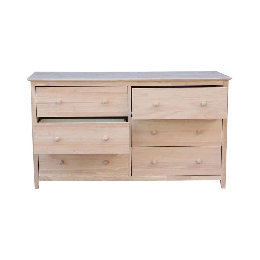 Coastal Unfinished Solid Wood 6-Drawer Dresser in Brown