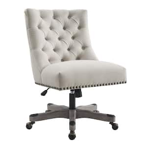 Des Natural Office Chair with Greywash Base and Antique Brass Nail Heads