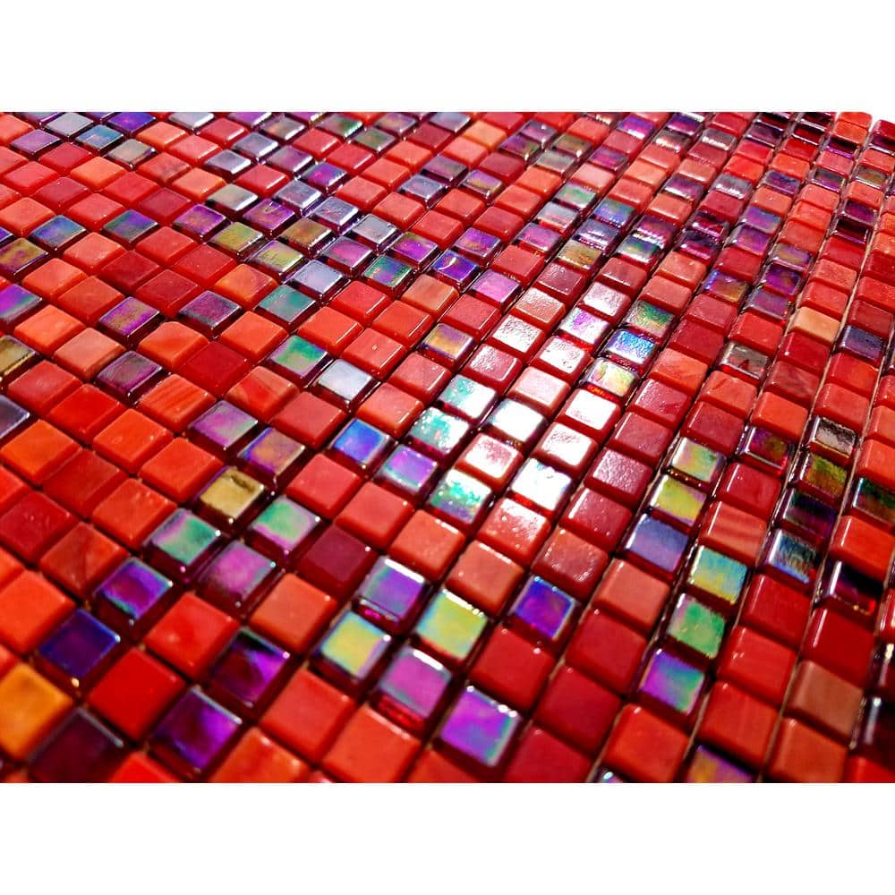 Galaxy Red Iridescent Glass Square Mosaic Tile Sample