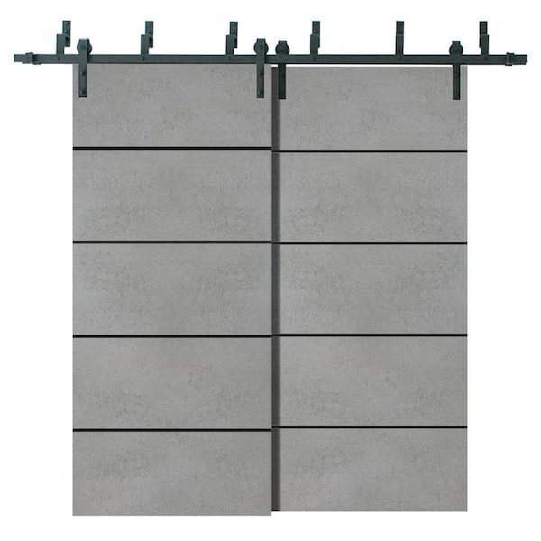 72 in. x 96 in. 2-Panel Concrete Solid Wood with Honeycomb Sliding Barn Door with Hardware Kit