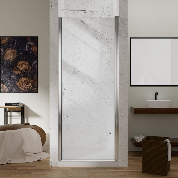 NANAWO 24 in.Wx 72 in.H Pivot Semi-Frameless Shower Door in Chrome with1/4 in. Clear Glass Shower Panel
