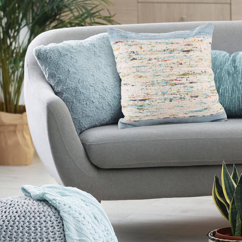 Blue and Multicolor Cotton Textured Square Throw Pillow Set