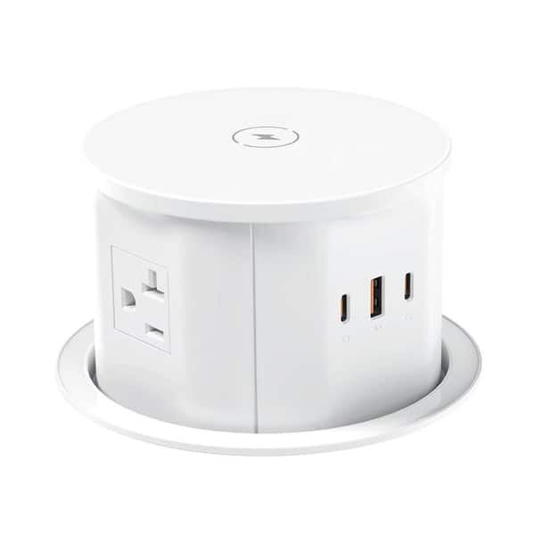 20 Amp Pop Up Countertop Outlet with Wireless Charger and Power Delivery 3 Outlets 3 USB Ports 4.75 Inch