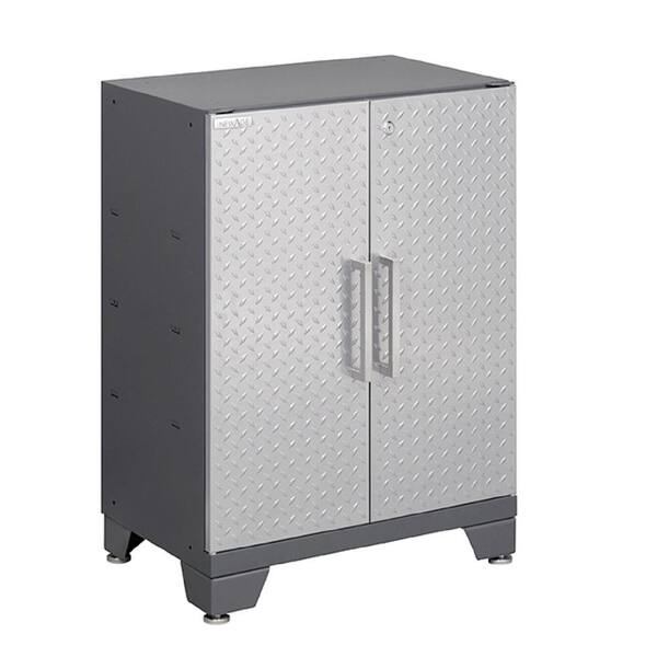 NewAge Products Performance Diamond Plate 33 in. H x 24 in. W x 16 in. D Steel Garage Base Cabinet in Silver