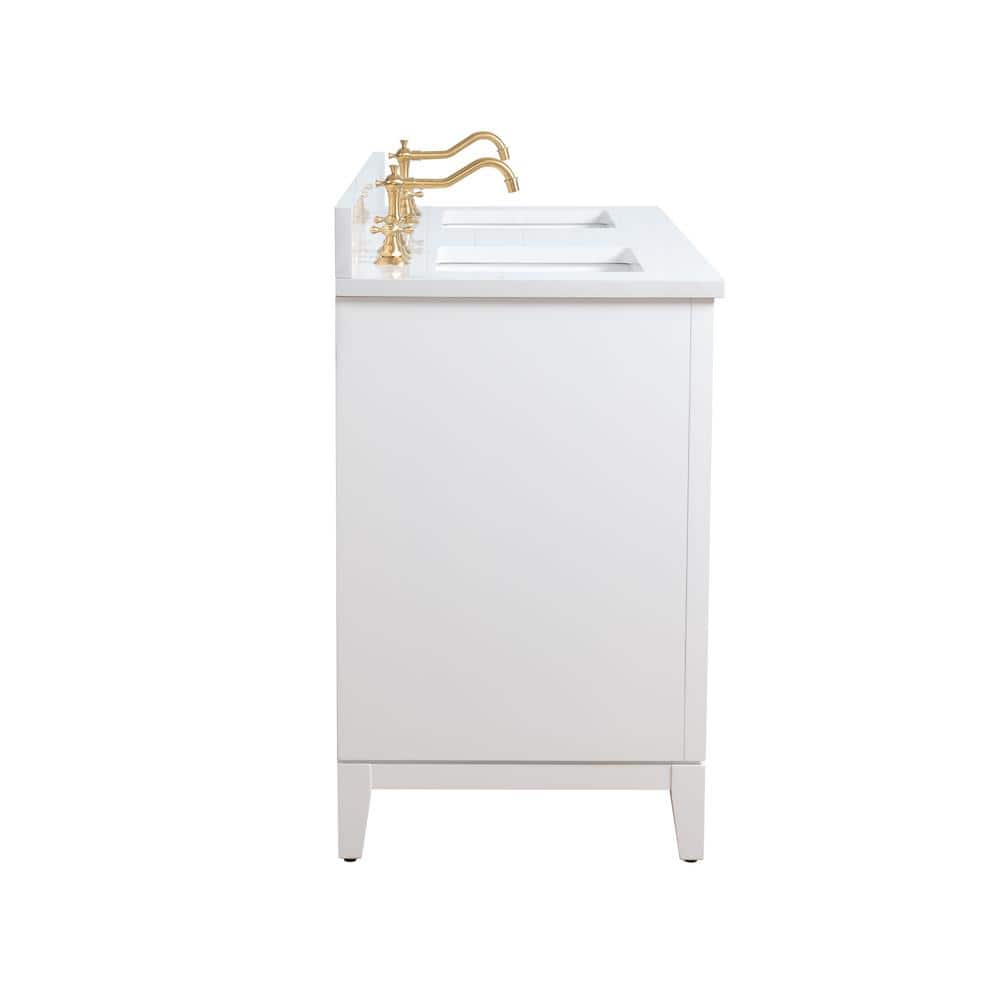 60" White Double Sink Bathroom Vanity with Engineered Marble Top