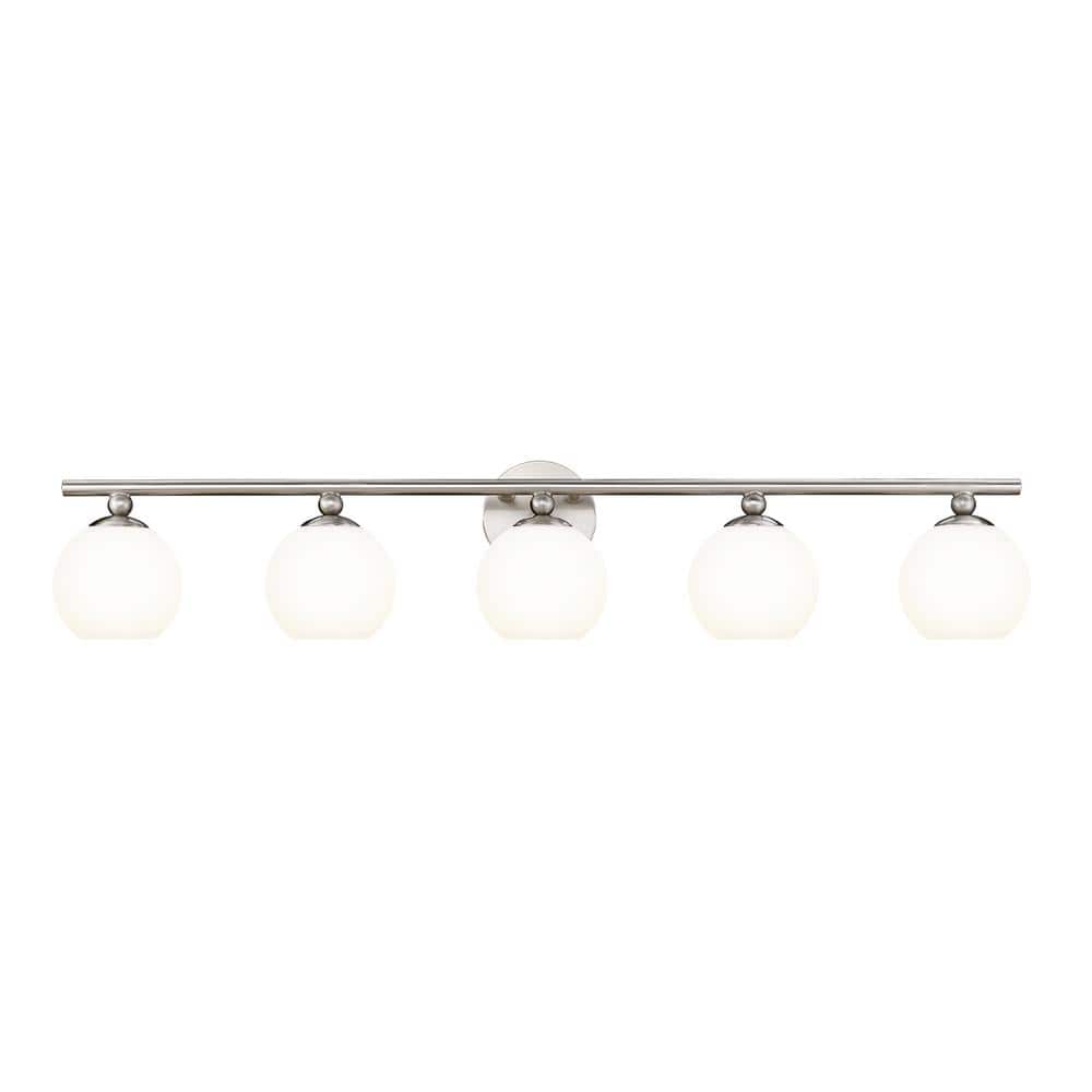 Neoma 38.25 in. 5 Light Brushed Nickel Vanity Light with Opal Etched Glass 
