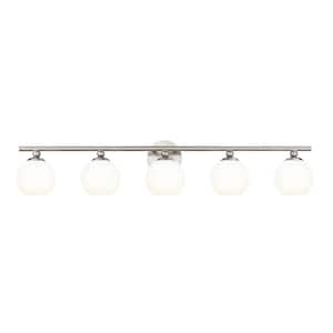 Neoma 38.25 in. 5 Light Brushed Nickel Vanity Light with Opal Etched Glass Shade with No Bulbs Included