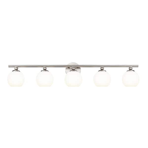 Unbranded Neoma 38.25 in. 5 Light Brushed Nickel Vanity Light with Opal Etched Glass Shade with No Bulbs Included