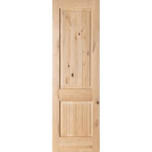 30 in. x 96 in. Knotty Alder 2 Panel Square Top with V-Groove Solid Wood Core Interior Door Slab