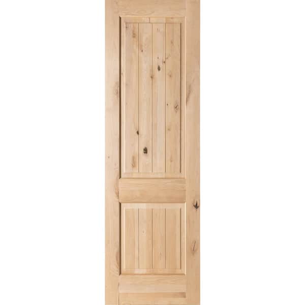 Krosswood Doors 30 in. x 96 in. Knotty Alder 2 Panel Square Top with V-Groove Solid Wood Core Interior Door Slab
