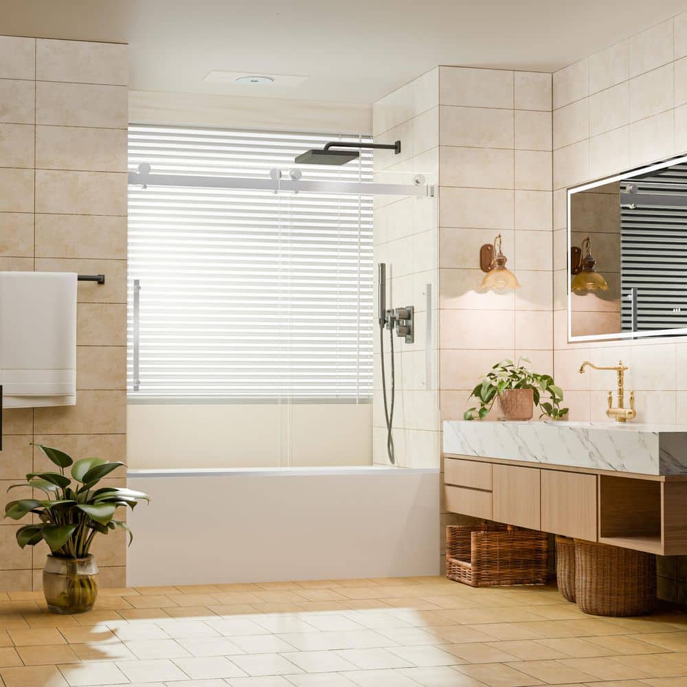 56-60 in. W x 58 in. H Sliding Semi Frameless Tub Shower Door in Chrome with 1/4 in. Clear Tempered Glass price history on PriceWatchPro