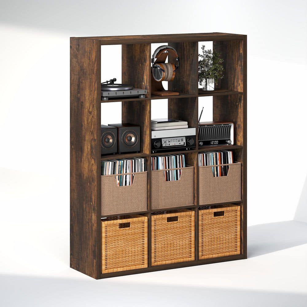 Cubicle Amber Pine 12-Cube Media Storage Shelf with 1.2 Extra Thick Vinyl Record Storage