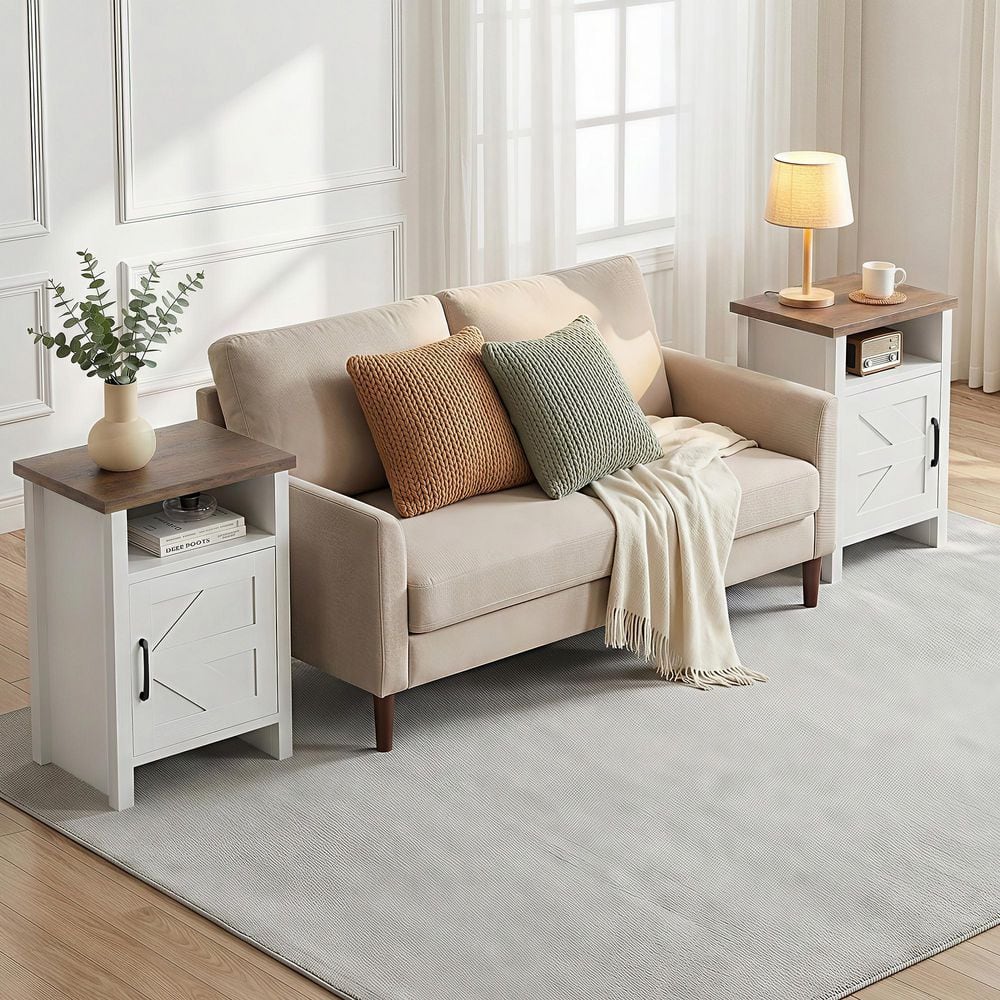 Farmhouse Modern Nightstand with Shelf and Barn Door, for Bedroom, Oak - thumbnail 9