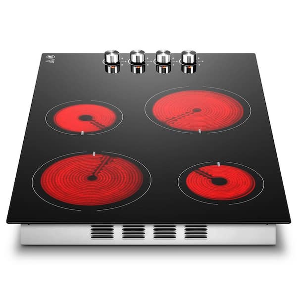30 in. Built-in 4 Elements Smooth Top Electric Cooktop in Black with Max 7000W, Knob Control, Hot Surface Indicator
