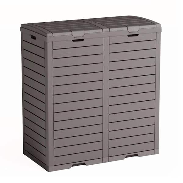 62 Gal. Gray Outdoor Trash Can with Lid, Waterproof Resin Patio Garbage Can