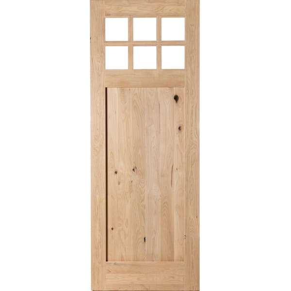 Krosswood Doors 36 in. x 96 in. Craftsman 1-Panel 6-Lite Clear Low-E Knotty Alder Unfinished Wood Front Door Slab
