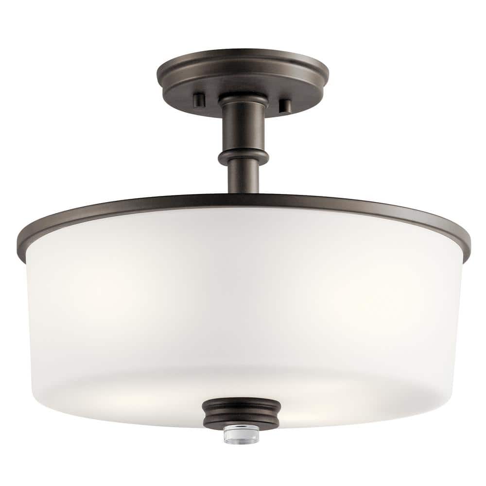 Joelson 14.25" Olde Bronze Semi-Flush Ceiling Light with Glass Shade