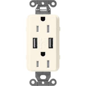 Claro 15 Amp USB Duplex Outlet, Biscuit
