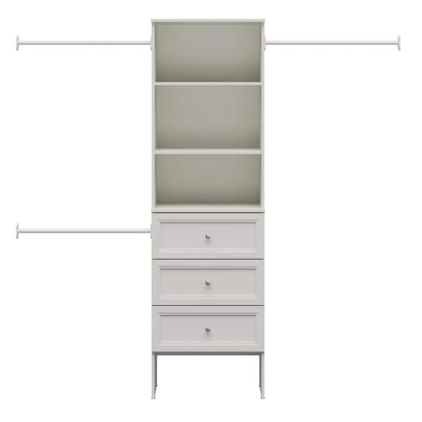Westport 25 in. W x 83.25 in. H White Laminate Board Traditional Closet System Tower w/ 3-Drawers and Satin Nickle Knobs
