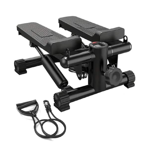 Anqtovp Portable Mini Stepper with LCD Monitor, Hydraulic Resistance, and Resistance Bands for Full Body Shaping, Black