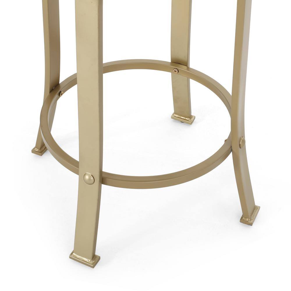 Satin Blue Swivel Counter Stool with Faux Wood Seat and Gold Frame (Set of 2)
