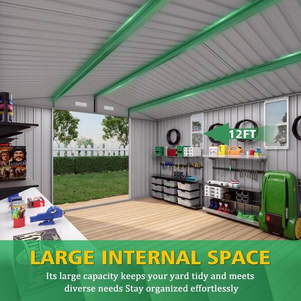 10 ft. W x 12 ft. D Gray Metal Outdoor Storage Shed with Double