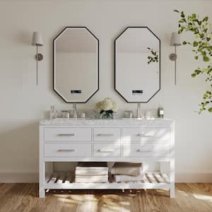 Elizabeth 60 in. W x 22 in. D Vanity in White with Marble Vanity Top in Carrara White with White Basins