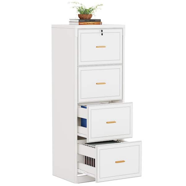 Atencio 4-Drawer White Wood 23 in. W Vertical Simple Modern Industrial File Cabinet Printer Stand Freestanding Pedestal
