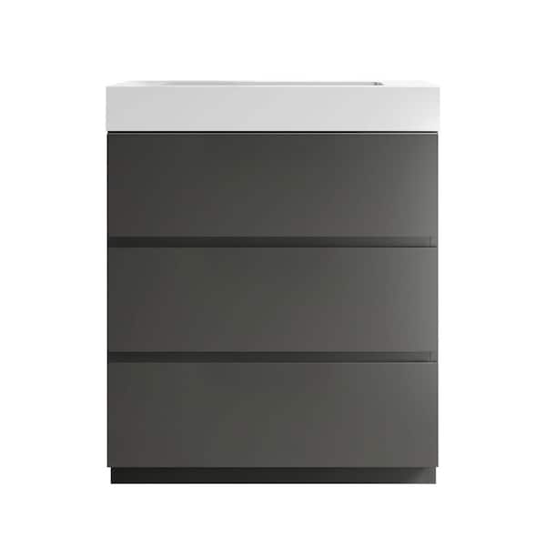 Cesicia Large Storage 30 in. W x 18.1 in. D x 37 in. H Single Sink Freestanding Bath Vanity in Gray with White Resin Top