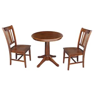 3-Piece Set, Espresso Solid Wood 30 in Round Table and 2-San Remo Side Chairs