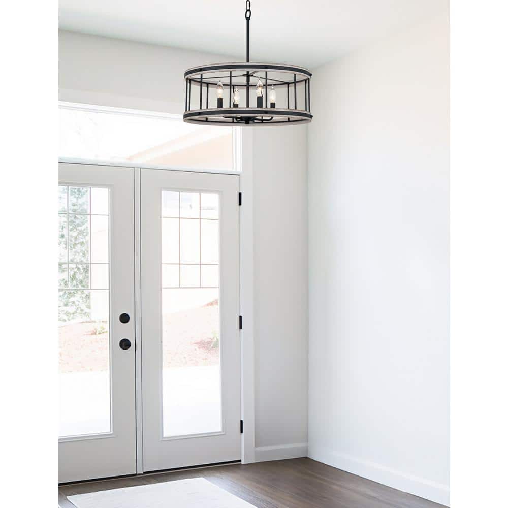 Brynn 21" Black and White Ash Drum Chandelier