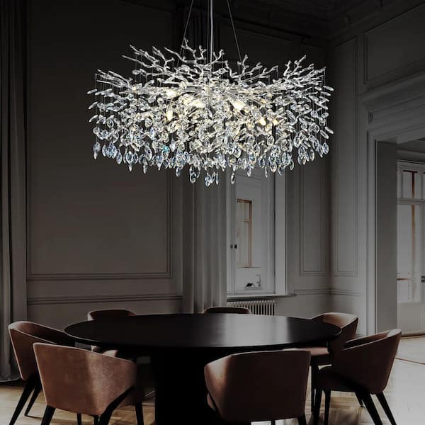 14-Lights 40 in. Dimmable Silver Chandeliers, Height Adjustable Pendant Lights for Living Room, Dining Room and Bedroom