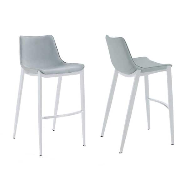 Benjara 25.5 in. Gray and White Low Back Metal Frame Counter Stool with Faux Leather Seat
