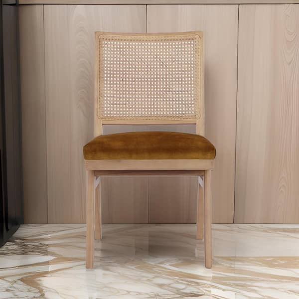 Benjara Gold and Brown Velvet Wooden Frame Dining Chair (Set of 2)