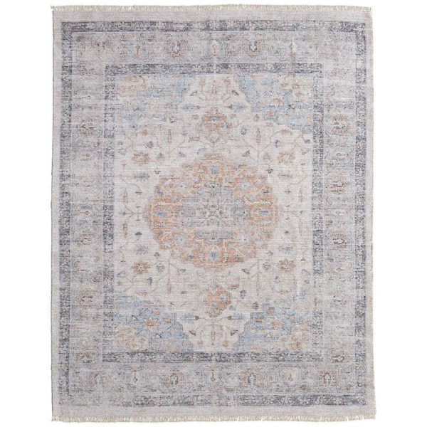 8 X 10 Ivory, Blue, Orange Oriental Area Rug