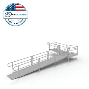 PATHWAY 24 ft. L-Shaped Aluminum Wheelchair Ramp Kit with Solid Surface Tread, 2-Line Handrails and 5 ft. Turn Platform