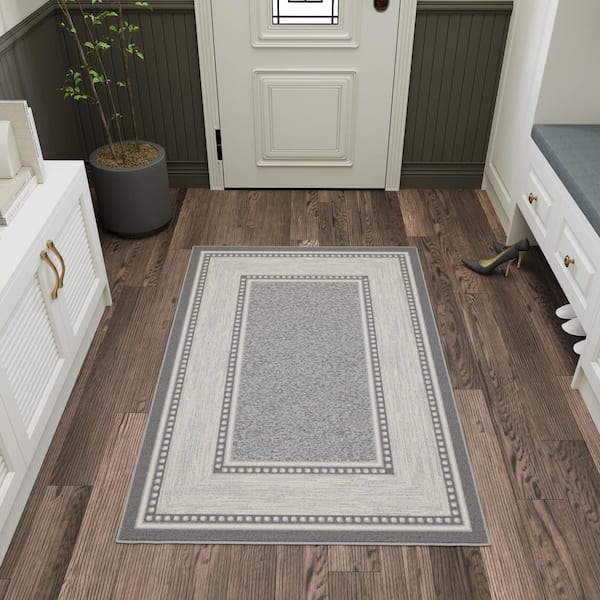 Ottohome Collection Non-Slip Rubberback Bordered Design 3x5 Indoor Area Rug, 3 ft. 3 in. x 5 ft., Gray