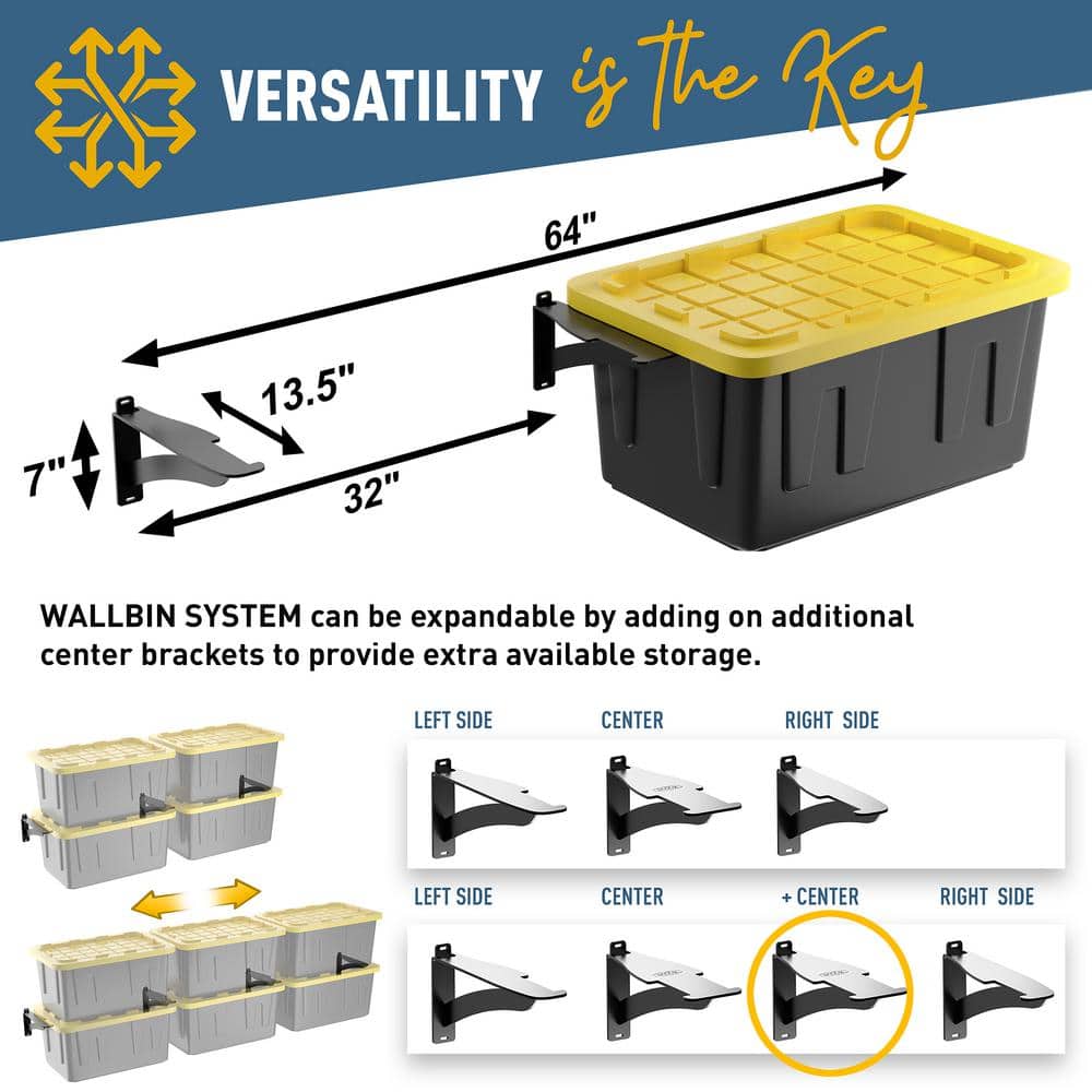 Heavy-Duty Black Steel Wall-Mounted Garage Tote Rack System