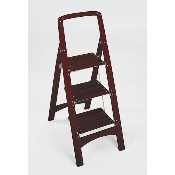 Cosco Rockford 3-Step Mahogany Wood Step Stool Ladder with 225 lb. Load Capacity Type II Duty Rating