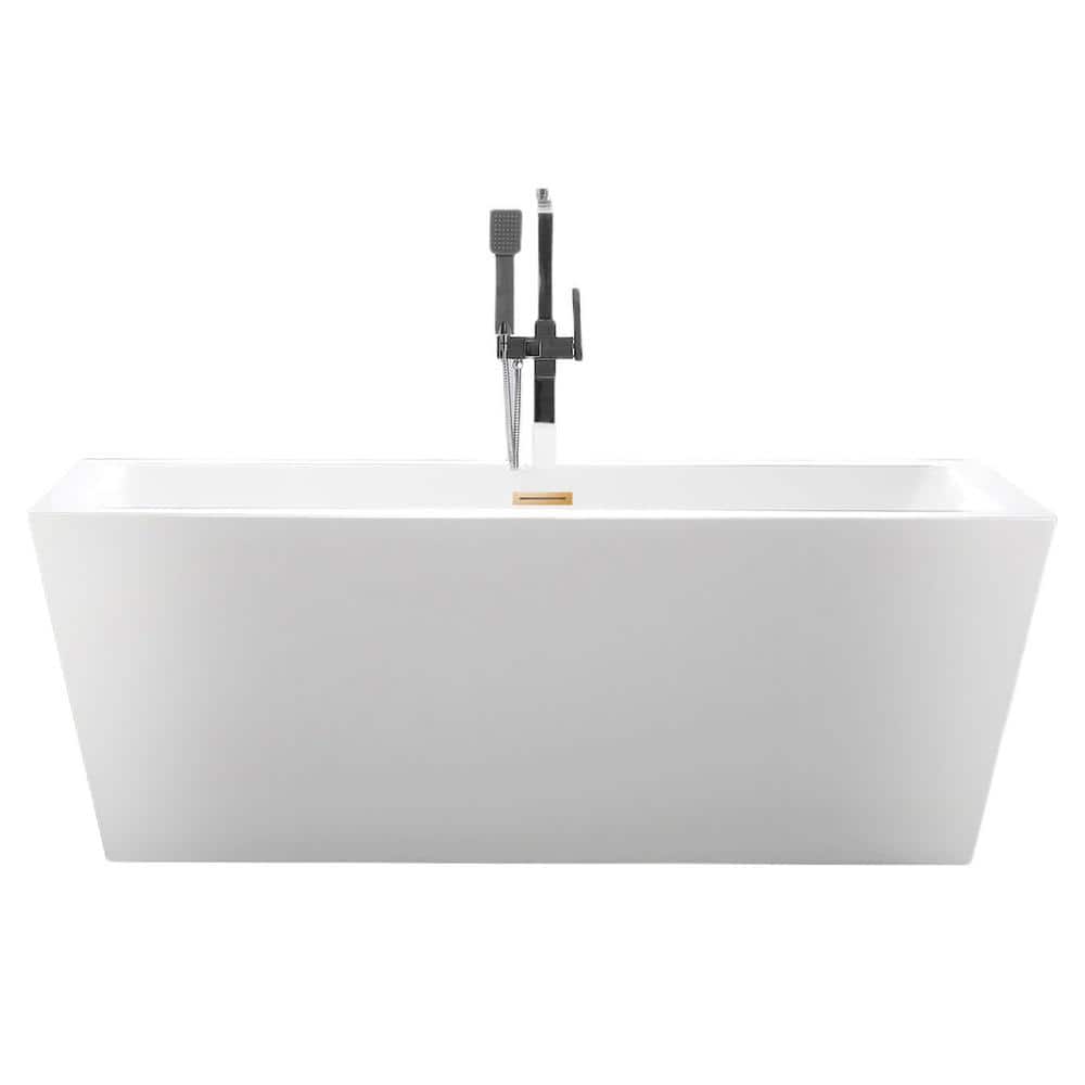 67" White and Gold Freestanding Acrylic Soaking Bathtub
