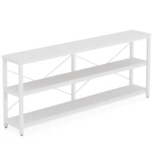 Turrella 70.9 in. White Rectangle Wood Console Table, Modern Sofa Table, 3-Tiers TV Stand with White Metal Frame