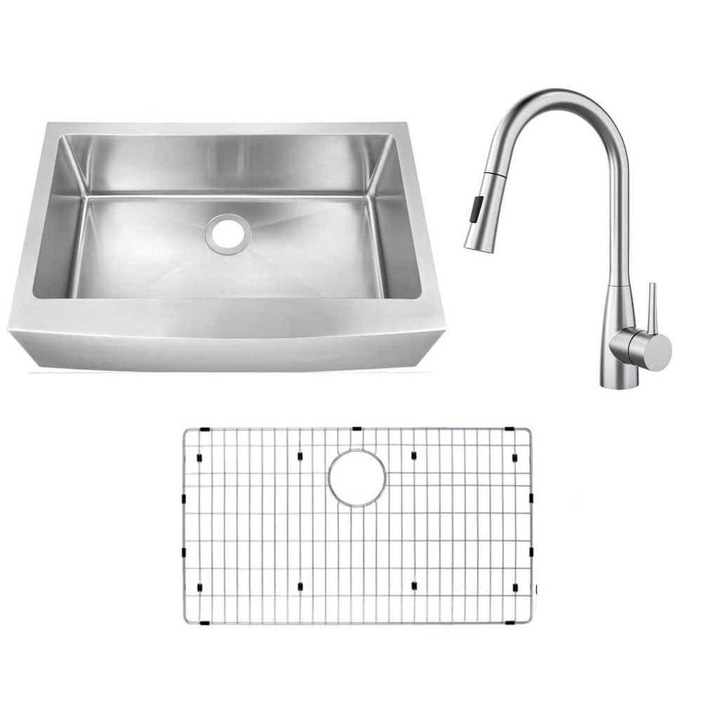 33 in. Farmhouse Apron Front Undermount Single Bowl 16 Gauge Stainless Steel Kitchen Sink with Pull-Out Sprayer Faucet price history on PriceWatchPro