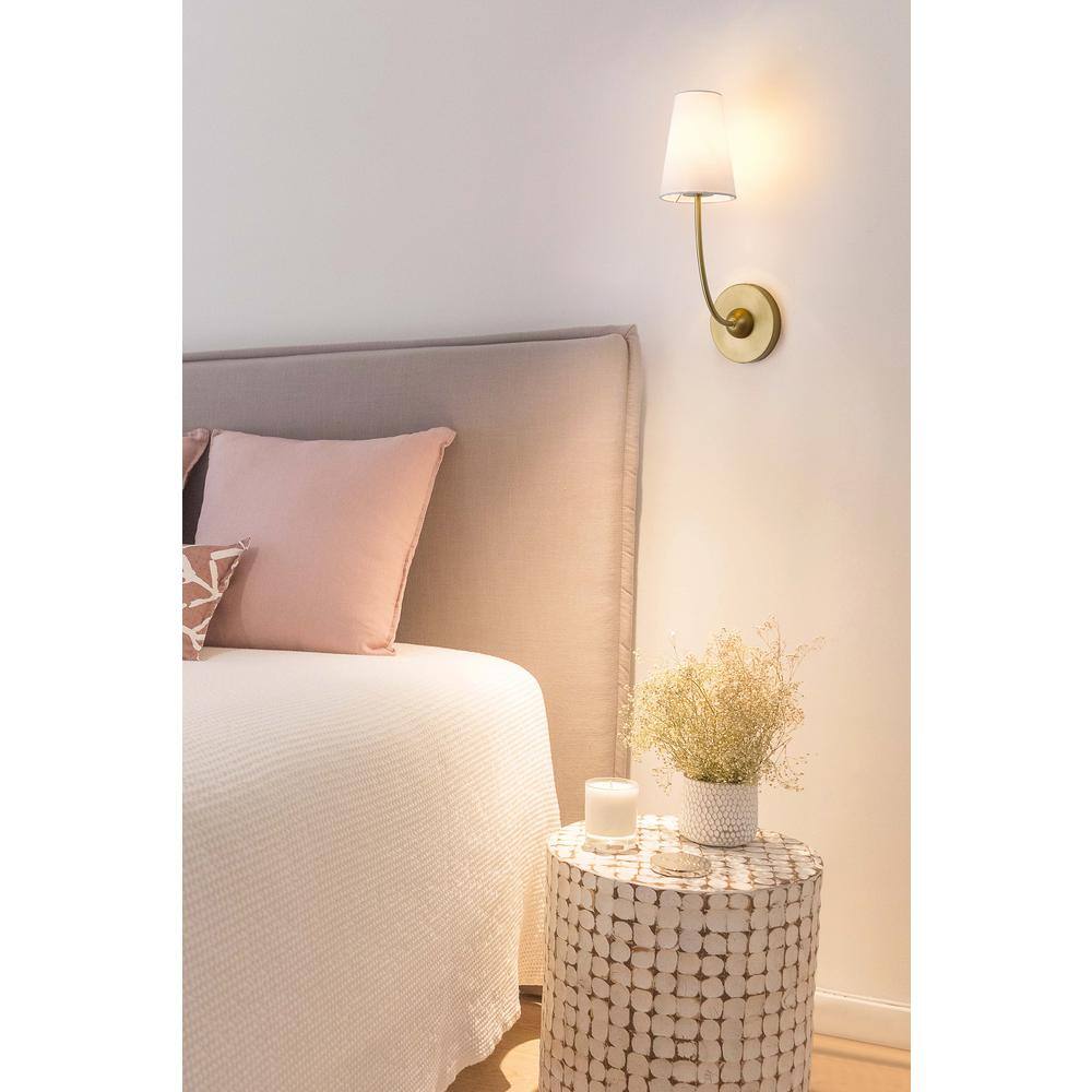 Shannon Brass and White Fabric Shade Wall Sconce