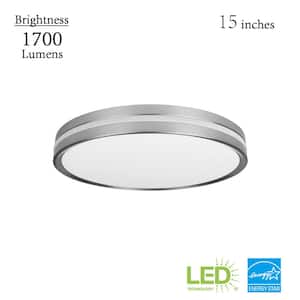 Ashburrow 15 in. Light Brushed Nickel Adjustable CCT Integrated LED Flush Mount with Night Light