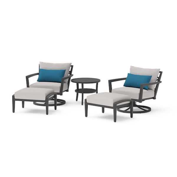 RST BRANDS Venetia 5-Piece Aluminum Patio Conversation Seating Set with Sunbrella Gray Cushions and Motion Club Chairs